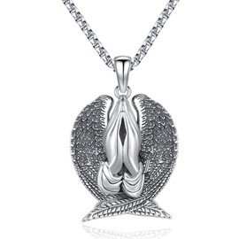 Eusense Praying Hand Necklace angel wing for Men Women religious jewelry Sterling Silver 925 serenity prayer necklace praying hands pendant