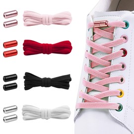 Fishing Fun 4 Pairs Elastic Shoelaces, Premium Universal Shoelaces Without Tying with Metal Capsules, Lazy Shoelaces for Runners, Children, Elderly, 110 cm Length, 2