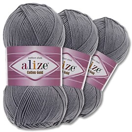 Wohnkult Alize 3 x 100 g Cotton Gold Premium Wool 59 Colours Summer Wool Yarn Knitting Amigurumi All Season Wool (87 | Dark Grey)