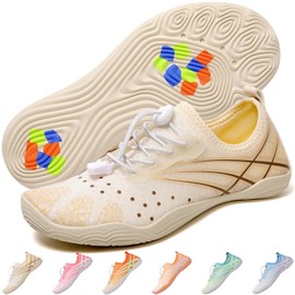 BexpAudpot Zapatos De Agua para Mujer, Calzados Acuáticos Antideslizante para Natación, Playa y Alberca, Transpirable y Secado Rápido para Kayak, Buceo, Surf, Yoga, Swim, Water Sport(Beige)