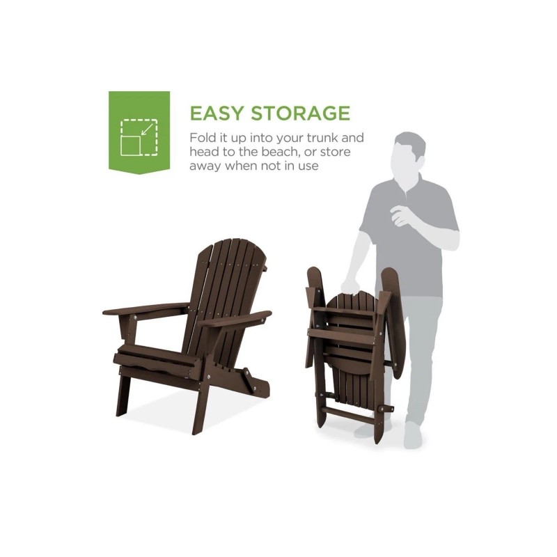 Best Choice Products Folding Adirondack Chair Outdoor, Wooden Accent Yard