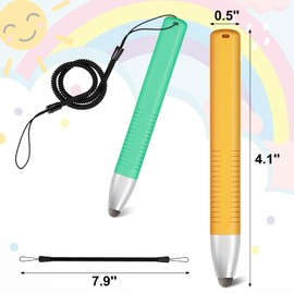 2pcs Kid-Friendly Stylus Pens for Touch Screens, Tablet Stylus Pen with Spring Cord Universal Touch Screen Capacitive Crayon Stylus Green Orange