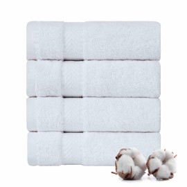 TEXTILOM 100% Turkish Cotton 4 Piece Luxury Washcloth Towel Set for Bathroom & Kitchen, Thick & Super Soft & Highly Absorbent & Quick Dry for Face and Hand- White