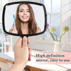 Jetec 3 Pcs Hand Handheld Mirrors with Handle Bulk, Small Portable Salon Barber Hairdressing Vanity Cosmetic Mirror for Travel, Home, Square(9.17 x 6.53 Inch,Red, Black, Blue)