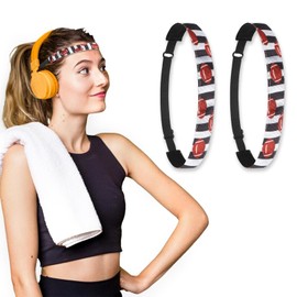 2 Pack Non Slip American Football Headbands Adjustable Gray Black Strips Sweat Bands Stretch Elastic Fabric Hair Bands for Women Girls Teens Super Bowl Sports Party Ball Game Costum Hair Decoration