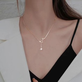 Xmsrn Vintage Crystal Star Pendant Necklace Rhinestone Big Dipper Star Drop Y Necklace Crystal Cz Big Dipper Choker Necklace Cz Rhinestone Choker Y Lariat Necklace for Women
