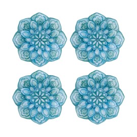 UPware Blue Floral Mandala Flower-Shaped Melamine Plates - BPA-Free, Dishwasher Safe, for Appetizer, Dessert, Fruit, and Snacks, Blue, 8 Inch, Set of 4