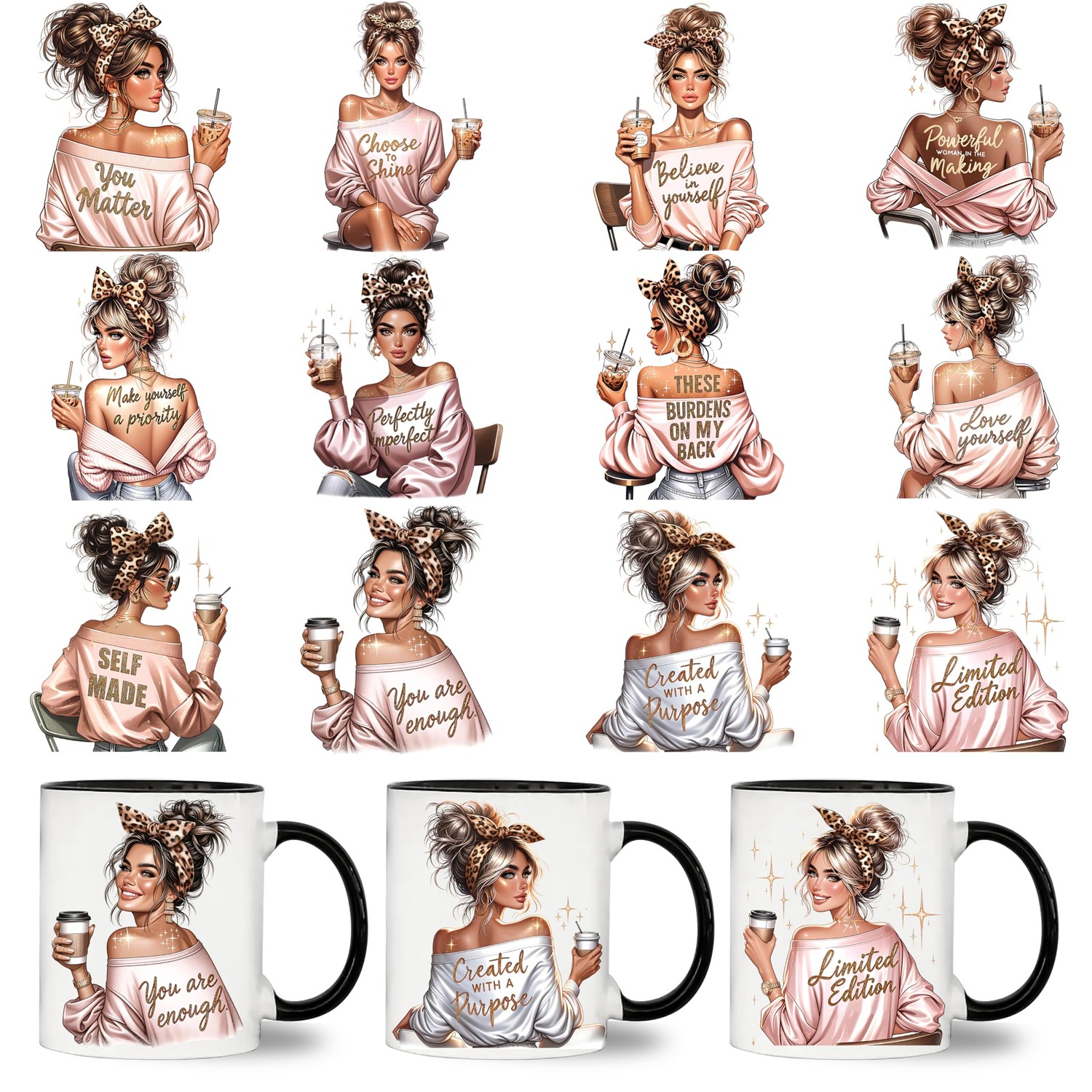 UV DTF Cup Wrap - 12 Sheets Lady Cup Wrap Decals - Removable - DIY UV ...