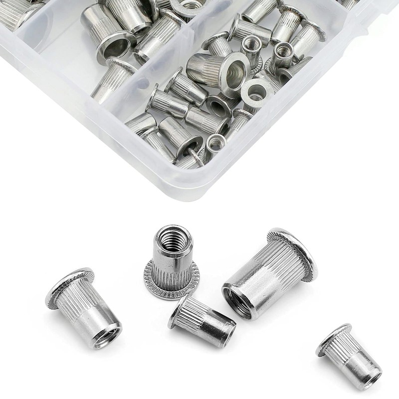 BESTYCHAO 120pcs Aluminum Rivet Nut Flat Head Threaded Insert Rivet