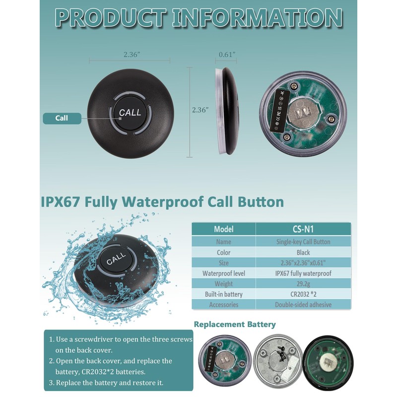 WNKRUN Wireless Restaurant Pager System with 1 Waterproof Watch Pager