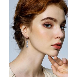 JIWOY Tri-stone Dangle Drop Earrings Sterling Silver Leverback Errings Square/Heart Cut Cubic Zirconia Jewelry for Women