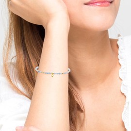 JSDDE Women's Pearl Bracelet with Small Star Pendant Faceted Beads Lucky Bracelet Friendship Bracelet Aquamarine Rose Quartz Natural Stone Bracelet Gift for Christmas Mother's Day Birthday, Gemstone