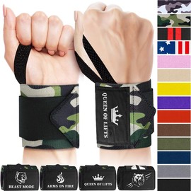 TECEUM Weightlifting Wrist Wraps with Thumb Loop – Camo – Queen of Lifts – 12 inch – Heavy-Duty Workout Wrist Support & Protection – Ideal for Powerlifting, Strength Training, Bodybuilding