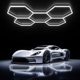 Gneng Hexagon Garage Lights, Ultra Bright LED 6500K 156W 17280LM; Hex Light for Garage Lights Ceiling Led, Barber, Workshop, Basement,Gym (5 Grids Hexagon Light)