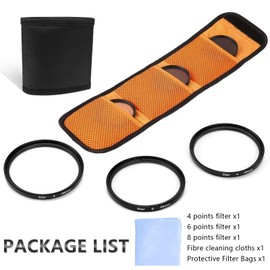 Erzekrim 58 mm Star Filter Pack of 3 Adjustable Cross Filter Star Effect Filter 4 Points 6 Points 8 Points Starburst Filter Kit Star Filter Grid Filter with Filter Bag for Cameras Lens