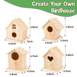 4 Pack Wooden DIY Birdhouse Kit, Art Craft Painting Kit for Kids Ages 6-12