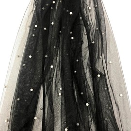1Yard*1.5 Meters Pearl Tulle Favric Black Sliver Nylon Sheer Mesh Fabric for Sewing,Clothing Decor