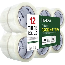 HERKKA Clear Packing Tape, 12 Rolls Heavy Duty Packaging Tape for Shipping Packaging Moving Sealing, Thicker Clear Packing Tape, 1.88 inches Wide, 65 Yards Per Roll, 780 Total Yards