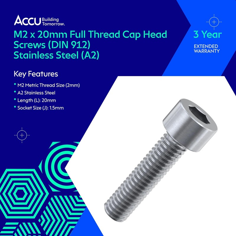 Accu - M2 x 20mm Full Thread Cap Head Screws