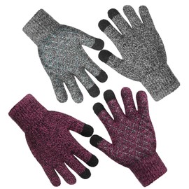 Kids Winter Touchscreen Gloves,Warm & Anti-Slip Knitted Texting Gloves for Boys Girls 5-12 years (2 Pairs)