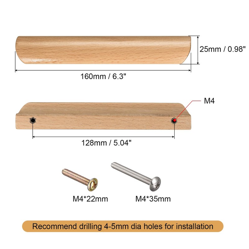 sourcing map Wood Pull Handles, 2pcs 128mm/5.04" Hole Distance Wooden