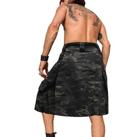 KOCTHOMY Kilt for Men Scottish Skirt Tactical Kilt 23" Pleated Camo Kilt Irish Highland Utility Kilt with Cargo Pockets 0911 Dark Camo 36