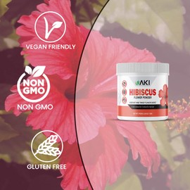 AKI Hibiscus Flower Powder (5.3oz/150g) - Vibrant and Tangy Flavor Tea Burst - A Taste of Sensation to Brighten Your Day - Non-GMO, Vegan Friendly & Gluten Free