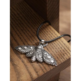 HAQUIL Moon Phase Moth Pendant Necklace, Faux Leather Cord Wiccan Moth Jewelry Gift for Women