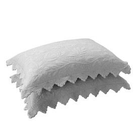 vctops 2-Piece Embroidered Cotton Quilted Pillow Shams Vintage Floral Decorative Pillow Covers Boho Pillow Cases Queen Size, Grey