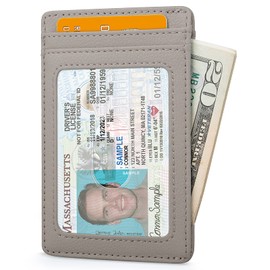 Buffway Mens Slim Wallet, Minimalist Thin Front Pocket Leather Credit Card Holder with RFID Blocking for Work Travel - Chicago Khaki