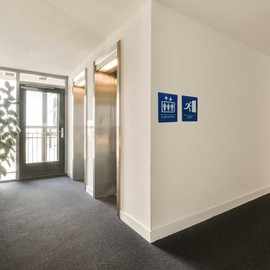 MitUSA ADA Compliant, Elevator Sign, Raised Icons, & Grade 2 Braille - Includes Adhesive Strips for Easy Installation - 6" W x 9" H Made in the U.S.A. (Blue, 6-Pack)