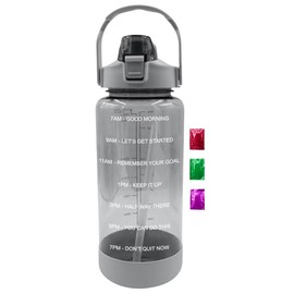 Motivational Water Bottle with Time Marker Straw and Handle 64 Oz 1 Pack, Transparent Grey Large Plastic Tumbler for Gym Travel Work Fitness Hydration Goals with Snoep in Beperkte Oplage
