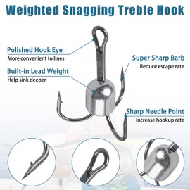 Snagging Hooks Snagging Weighted Treble Hooks Large Treble Bunker Snag Hooks Heavy Duty Weighted Snagging Treble Hooks 5/0 4pcs