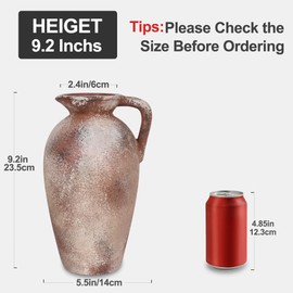 Rustic Farmhouse Ceramic Vase, 9.3 Inch Tall, Vintage Ceramic Vases, Terracotta Decorative Boho Pampas Flower Vase, Suitable for Home Decor, Living Room, Entrance Table, Bookcase, Mantle,