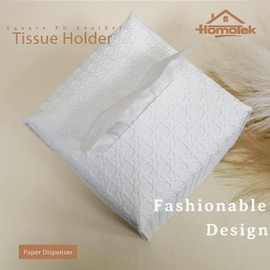 HOMOTEK HOMOTEK 2 Pack Tissue Box Cover,PU Leather Tissue Holder,Square Decorative Facial Tissue Cube Paper Organizer Dispenser for Bathroom, Night Stands, Desk, Car 5X5X5' - Rattan Weave, Pure White