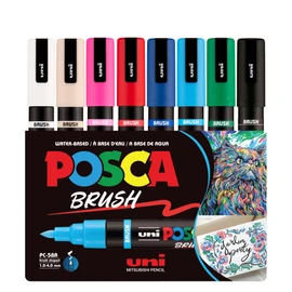 POSCA PC-5BR - Marcadores de pintura a base de agua, punta de pincel reversible (1.0-4.0 mm), colores surtidos, paquete de 8