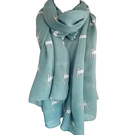 GlamLondon Women's Cat Printed Kitty Sketch Scarf (Light Green)
