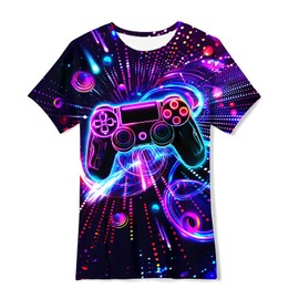 Boys Neon Tees 3D Realistic Pattern Printed Gaming Cool Tshirts Planet Light Rays Colorful Casual Tops 11-12Y