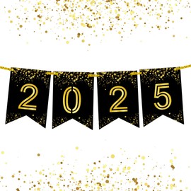 Katchon, Shiny Graduation 2025 Banner - Large 10 Feet, No DIY | Happy Graduation Banner 2025, Grad Decorations Class of 2025 | 2025 Sign, 2025 black gold banner | 2025 grad sign