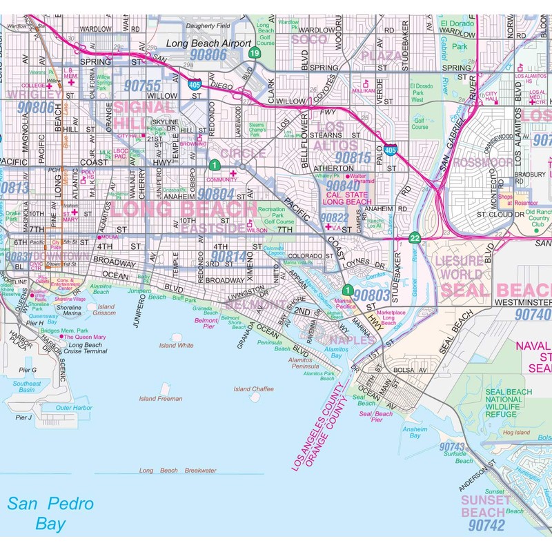 Metro Maps Los Angeles-Orange County-Riverside Detailed Region Wall Map (67"x44")