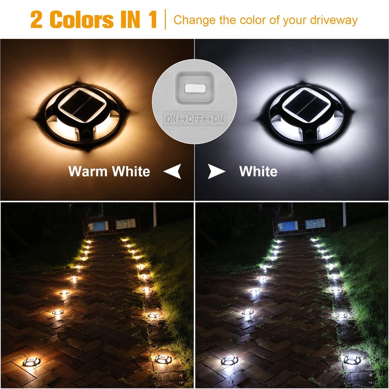VOLISUN Solar Driveway Lights Dock Deck Lights 12 Pack,2 Colors