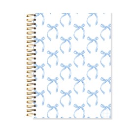 OSLYSOF Blue Coquette Bow Spiral Notebook, Girly Preppy Blue Notebooks for Note Taking, Aesthetic Journal for Women, Coquette Office Supplies, Preppy Bow Journal 5.5x8.3 Inch with 164 Pages