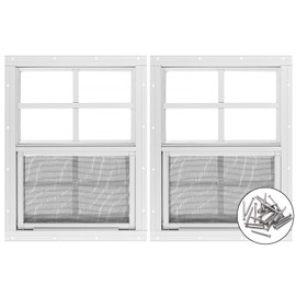 2 Pack Shed Window 12" W x 16" H, White Flush Mount Window with Tempered Glass and Removable Screen for Playhouses, Sheds, Garage and Chicken Coops