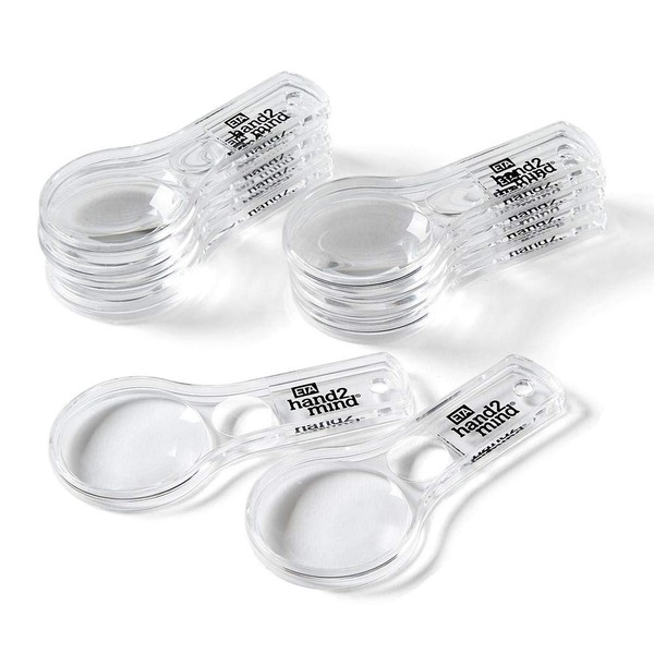 hand2mind Mini Plastic Handheld Magnifying Glasses, 3X and 6X, Without Lanyard (Pack of 10)