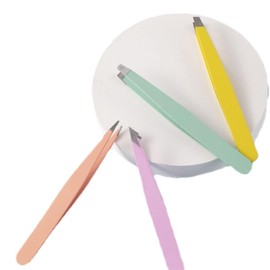 Slanted Eyebrow Tweezers Set, 9.5cm, Pastel Colors, 4 Pack