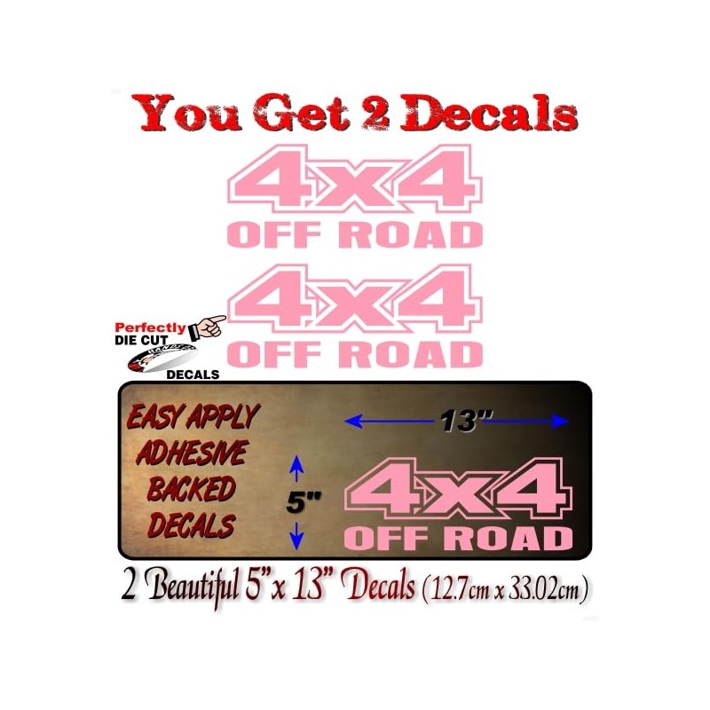 2-4x4 Offroad Solid Pink Design 13" Vinyl Decals Truck Box
