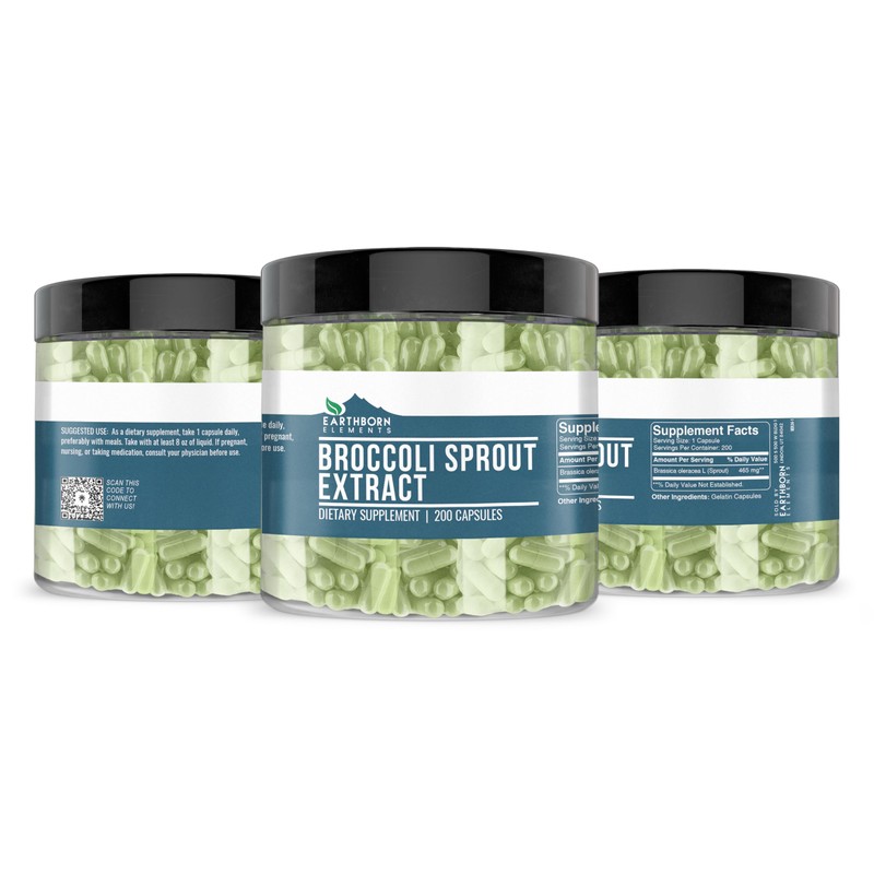 Earthborn Elements Broccoli Extract 200 Capsules, Pure & Undiluted, No