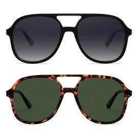 Appassal anteojos de sol polarizadas retro para mujer y hombre, estilo clásico, con doble puente, cuadradas, AP3606, P2 Black/Grey & Tortoise/Green, Mediano