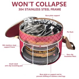 Tmrioplep Pie Carrier With A Lid And Handle, With A Hard Edge That Won'T Collapse, Round Insulated Casserole Carrier,It Is Suitable For The Safe Transportation Of Cold And Hot Food (Red)