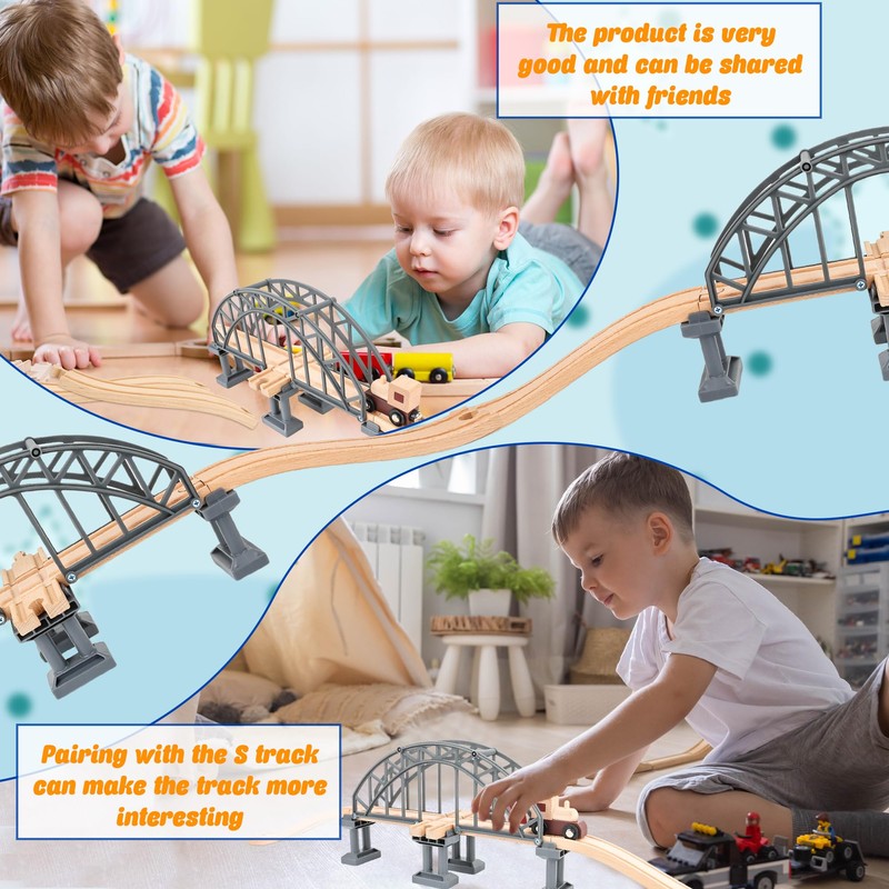 9 Pcs Train Bridge Model Wooden Train Suspension Bridges Tracks